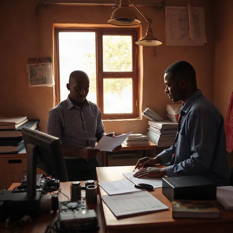 Sparkoterra team members reviewing paperwork at their Kitale office
